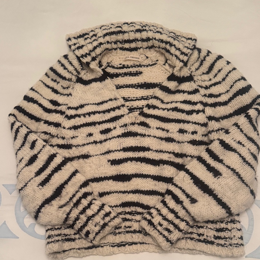 Ulla Johnson Black and Cream V-Neck Sweater
